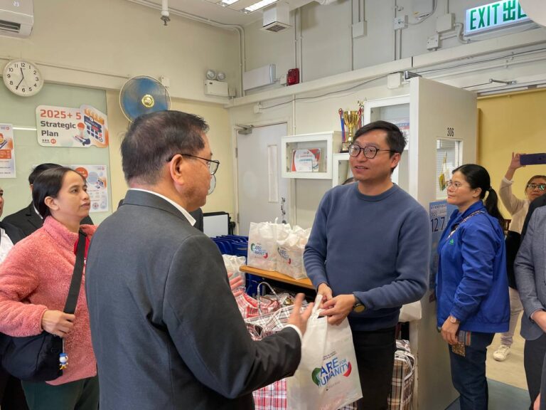 Hong Kong District delivers over 100 relief packages to Wang Fuk Court fire survivors, Tai Po Community Centre, November 28, 2025.