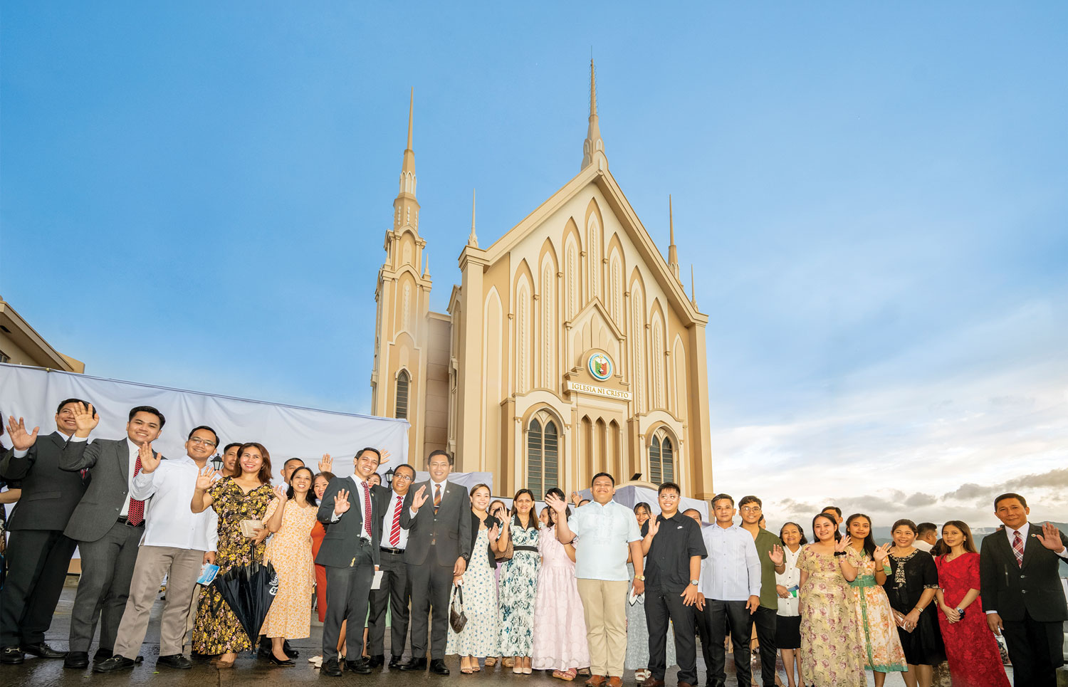 Church members at the façade of Metro Manila Hills Congregation’s house of worship dedication, Rodriguez, Philippines, December 19, 2025. The congregation became part of the newly established Ecclesiastical District of Rodriguez early this year.